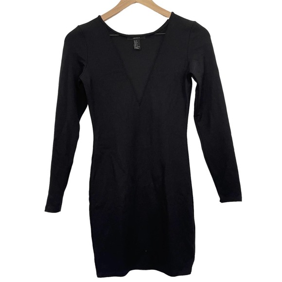Forever 21 Dresses & Skirts - F21 Black Size Small Long Sleeve Deep V Neck Body Con Holiday Party Dress #4157